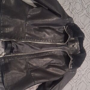 Baccini Black Faux Leather Bomber Jacket